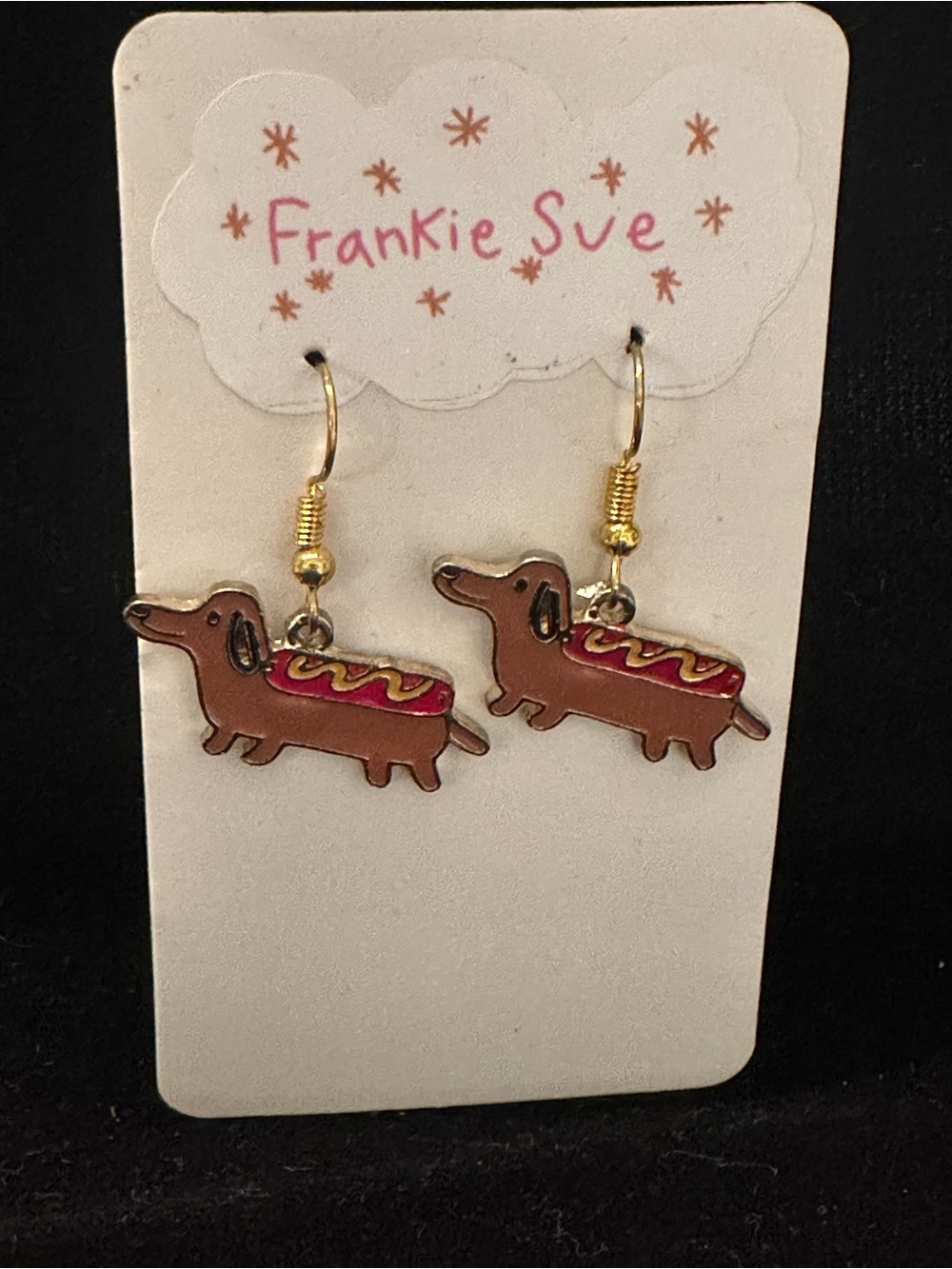 Brown Dachshund Hot Dog Earrings - Brown with Pink Accent